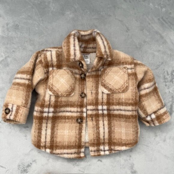 Baby Carter's Plaid Shacket, Cream Brown Tan, Size 3 months - Picture 7 of 10